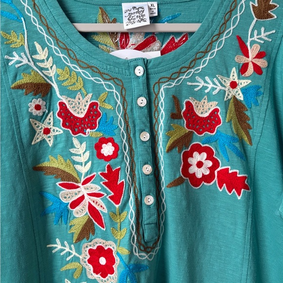 Parsley & Sage Teal Embroidered Tunic NWT Size XL 100% Cotton - Picture 6 of 9